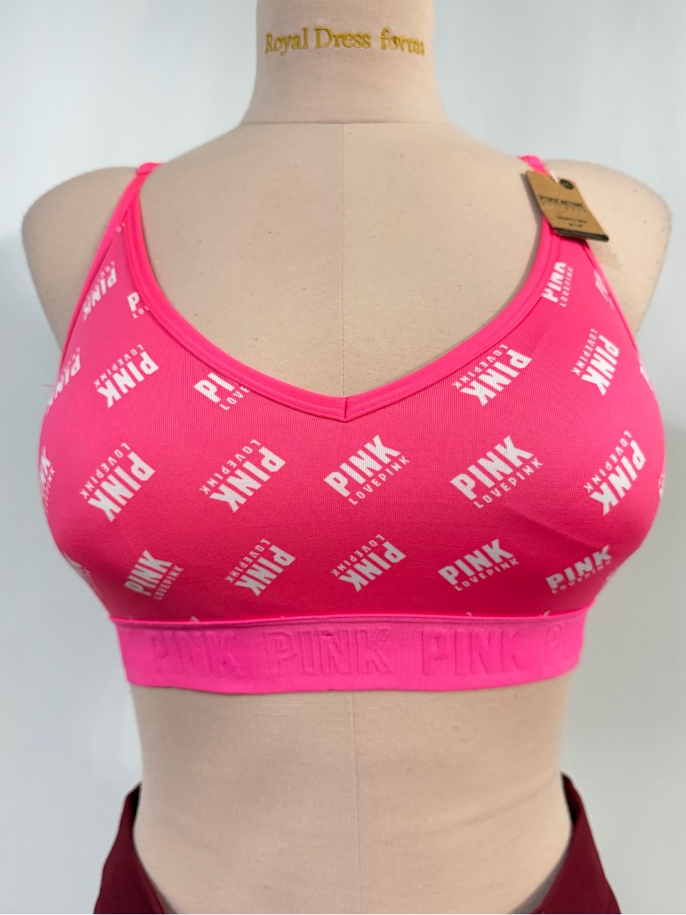 PINK Victoria's Secret Hot Pink Logo Wireless Scoop Sport Bra Bralette M and XL